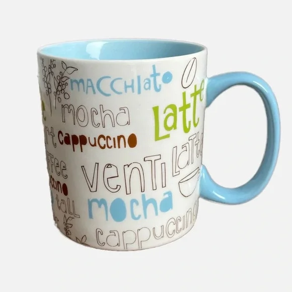 Starbucks‎ Coffee Mug 16 oz. White Blue Coffee Culture Theme Script Latte - Picture 2 of 10
